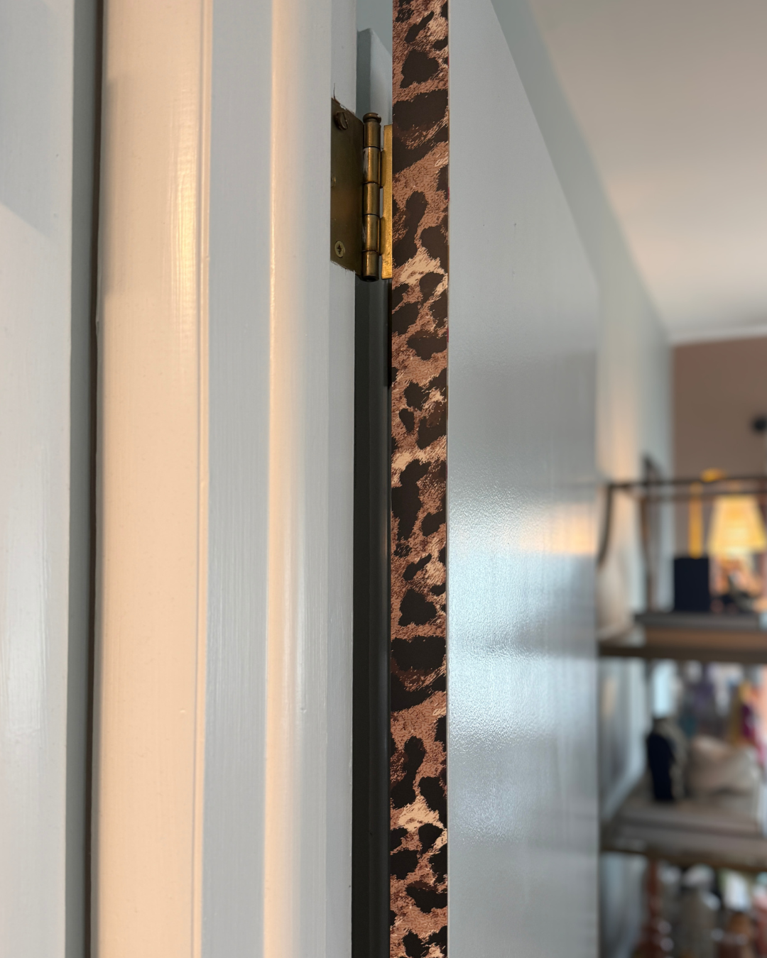 Chelsea Leopard Door Detail Strip | Peel and Stick Door Accent | Neutral Leopard Print Door Trim