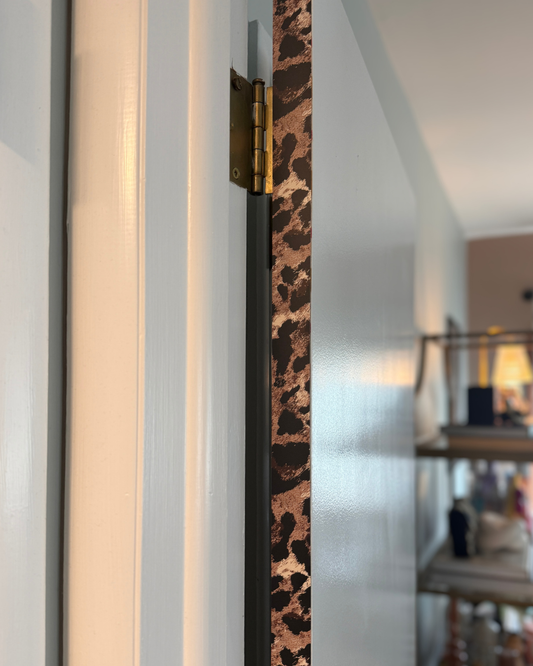 Chelsea Leopard Door Detail Strip | Peel and Stick Door Accent | Neutral Leopard Print Door Trim