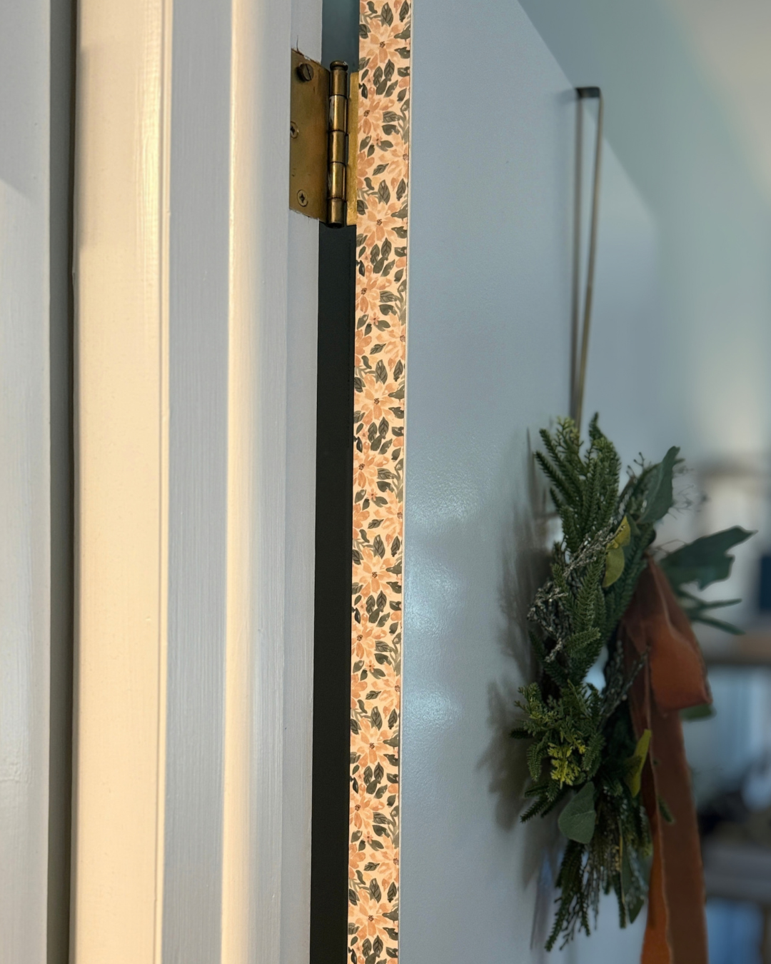December Garden Holiday Door Detail Strip | Peel and Stick Christmas Door Accent | Green Floral Door Trim