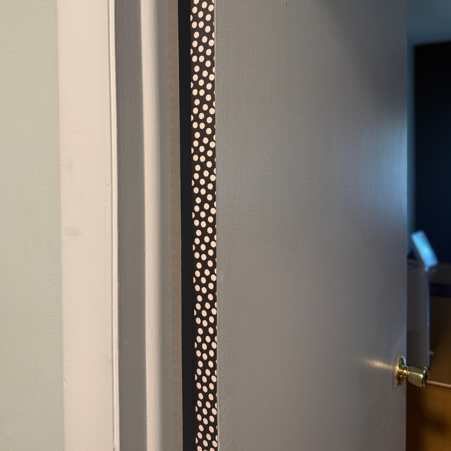 Dot Theory Door Detail Strip | Peel and Stick Door Accent | Black and Cream Polka Dot Door Trim