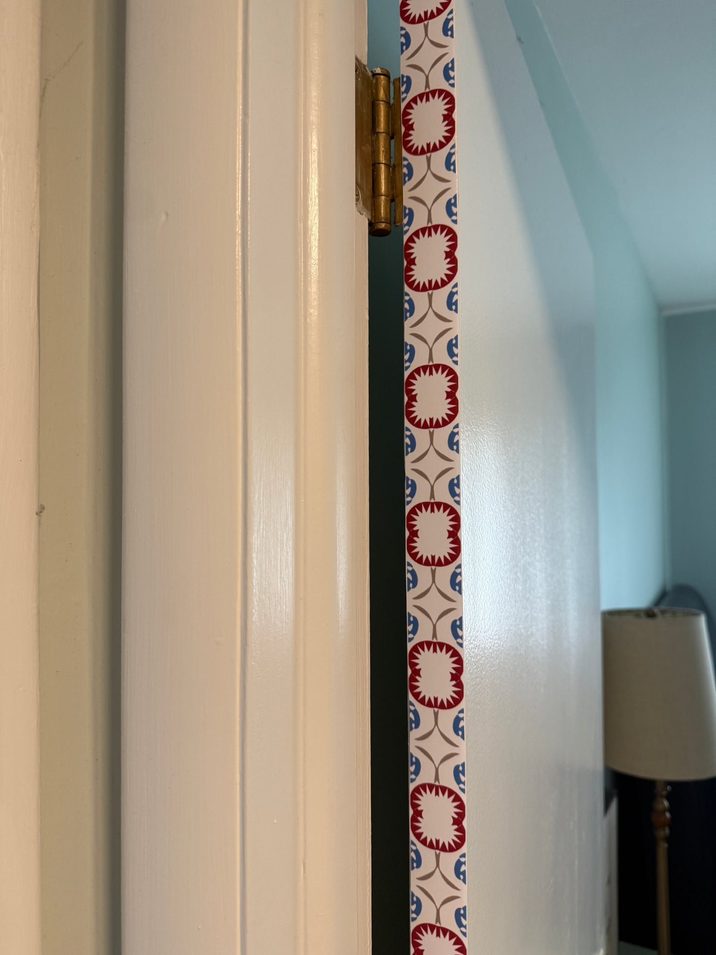 Mariner Tile Door Detail Strip | Peel and Stick Door Accent | Vintage Red and Blue Medallion Door Trim