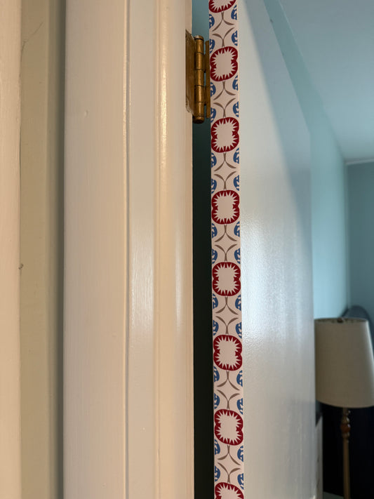 Mariner Tile Door Detail Strip | Peel and Stick Door Accent | Vintage Red and Blue Medallion Door Trim