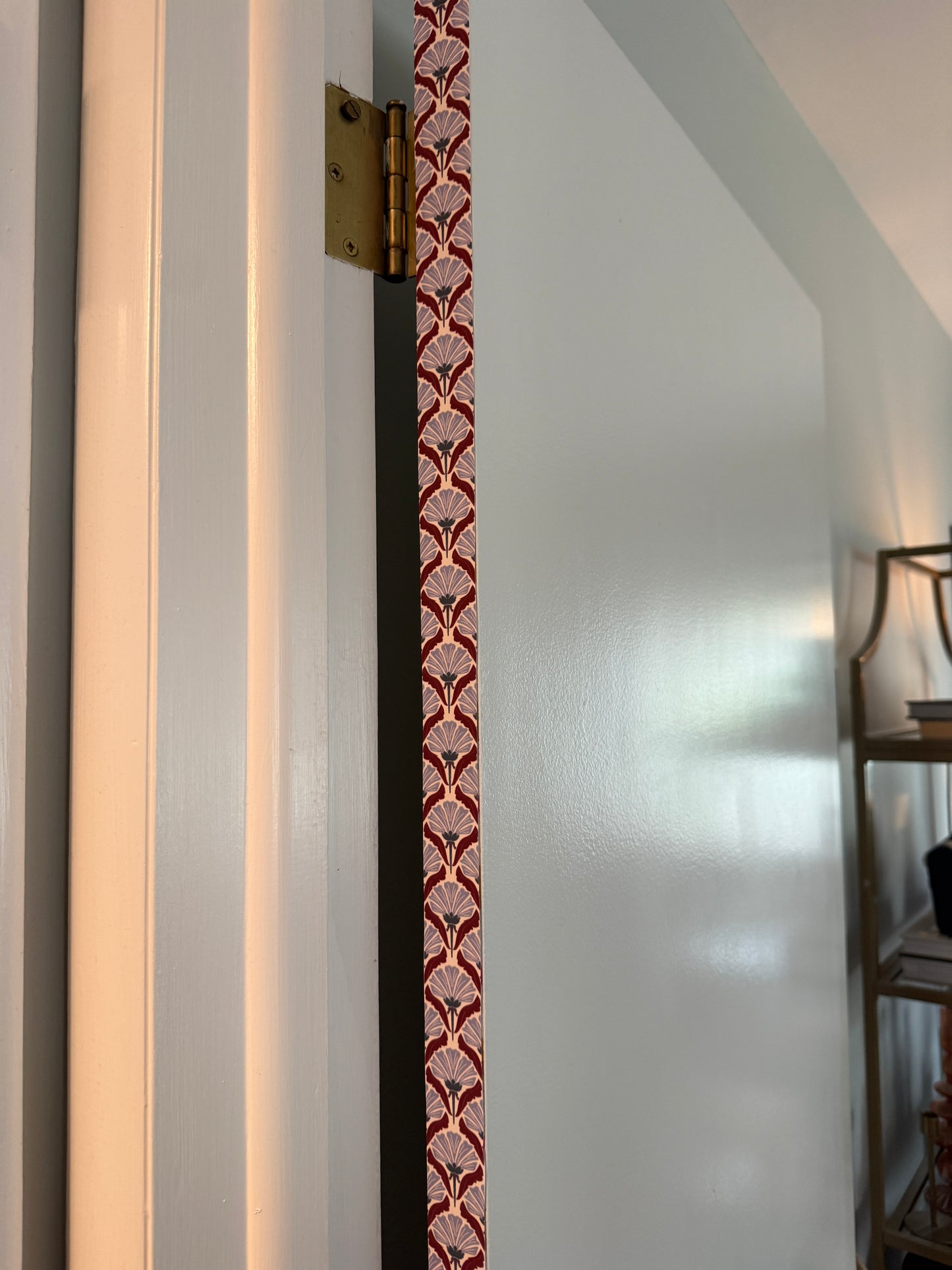 Liberty Garden Door Detail Strip | Peel and Stick Door Accent | Vintage Red and Blue Floral Door Trim