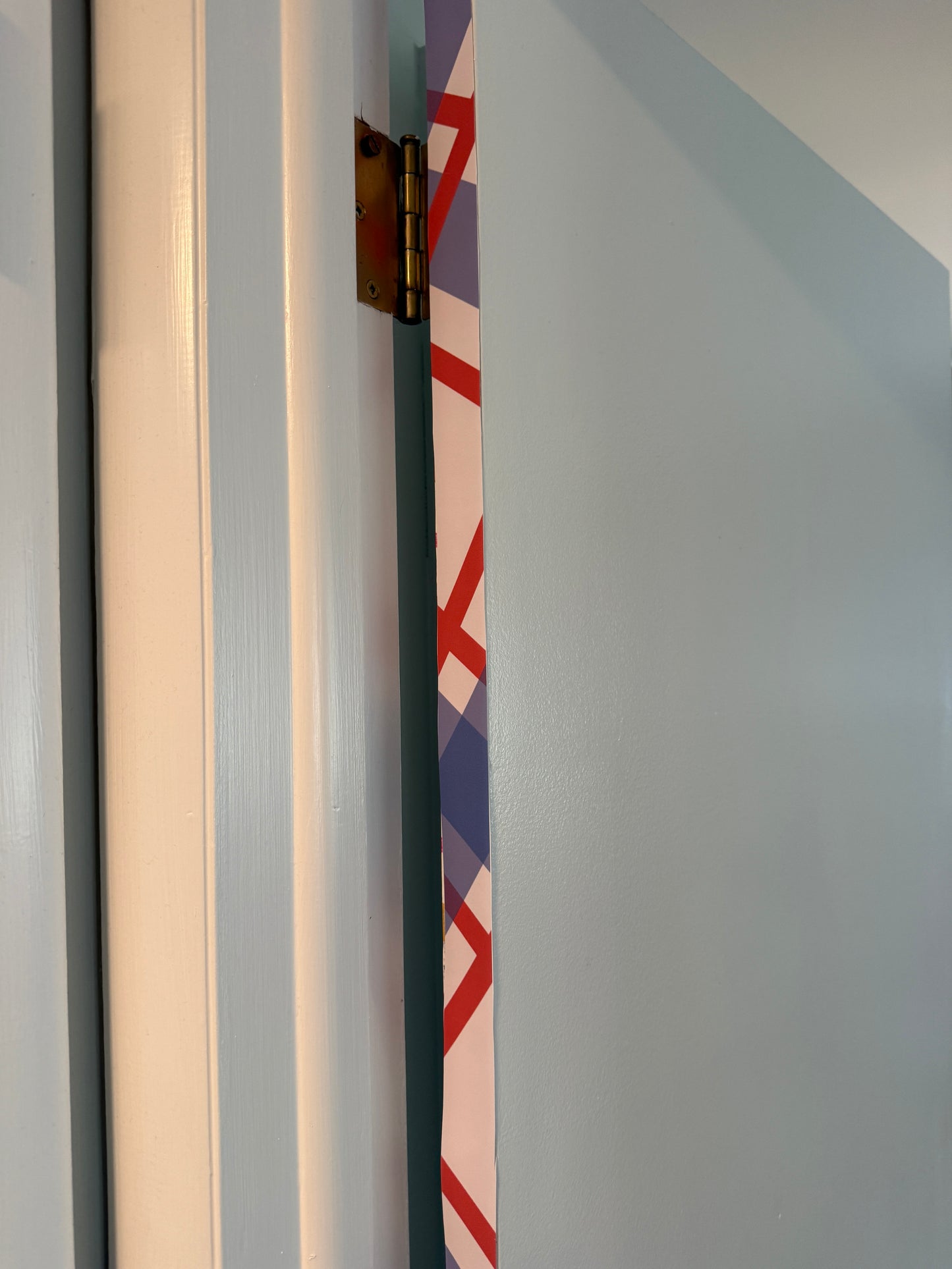Regatta Check Door Detail Strip | Peel and Stick Door Accent | Bold Red and Blue Geometric Door Trim