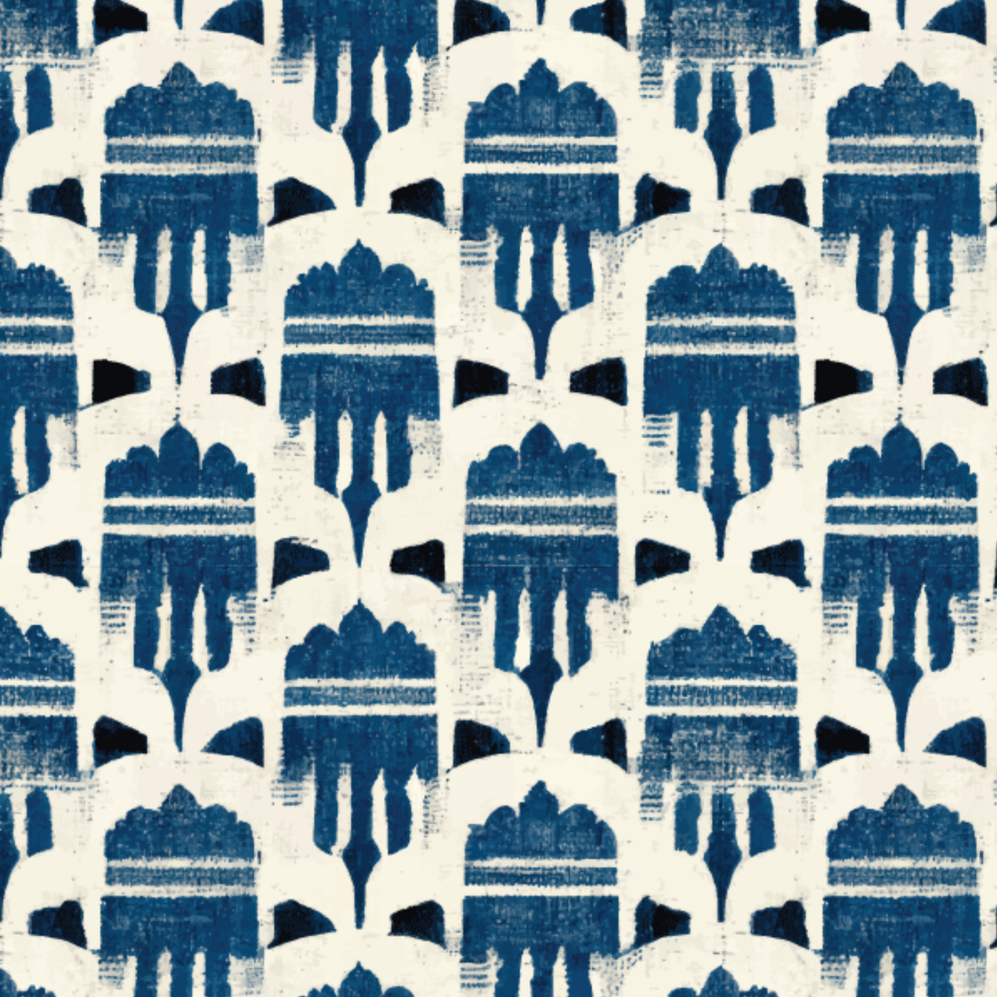 Indigo Atelier Wallpaper | Blue Peel and Stick Wallpaper with Hand Painted Motif | Luxury Removable Vinyl Wall Covering
