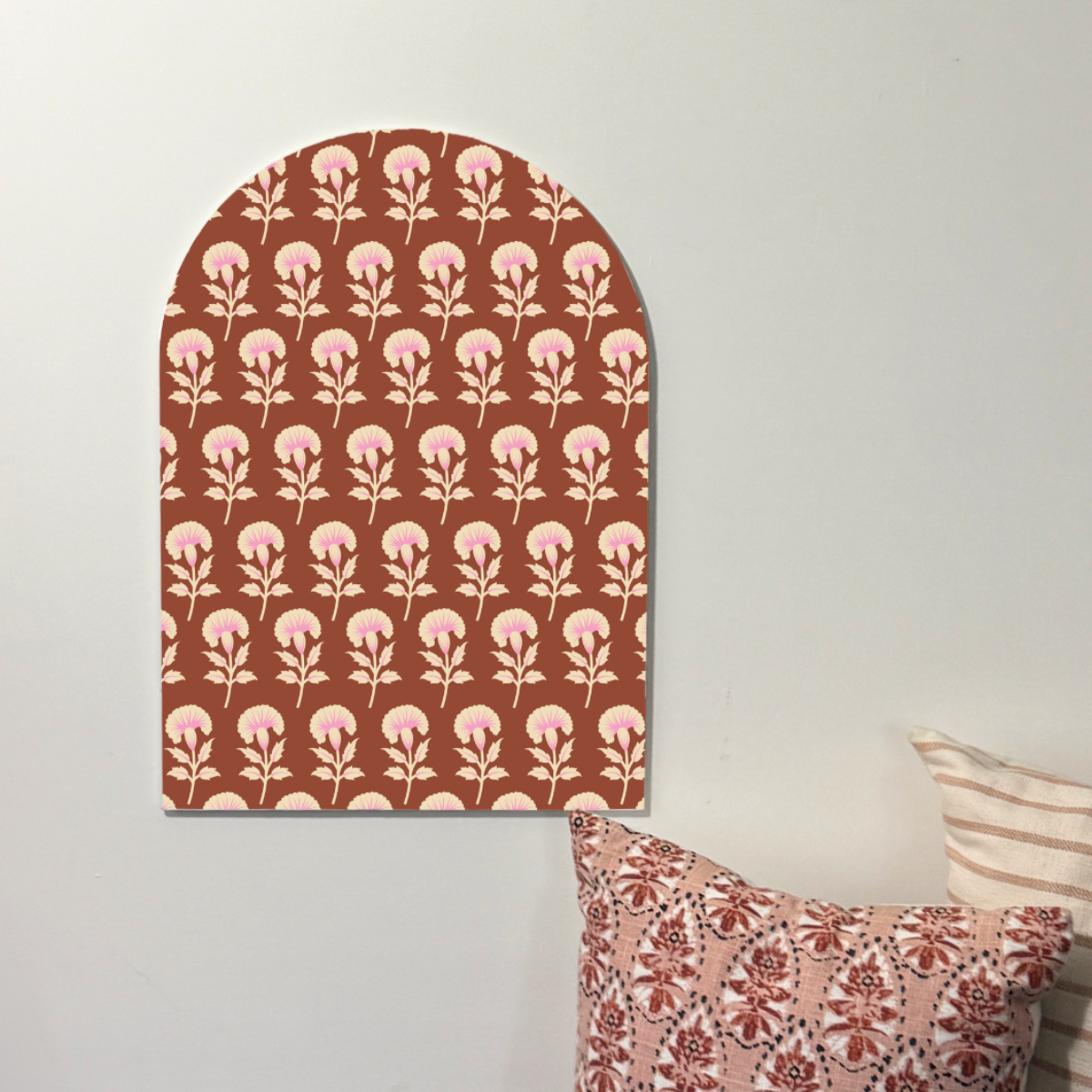 Rust Stamped Bloom | Terracotta Floral Wall Art  | Modern Block Print Inspired Design