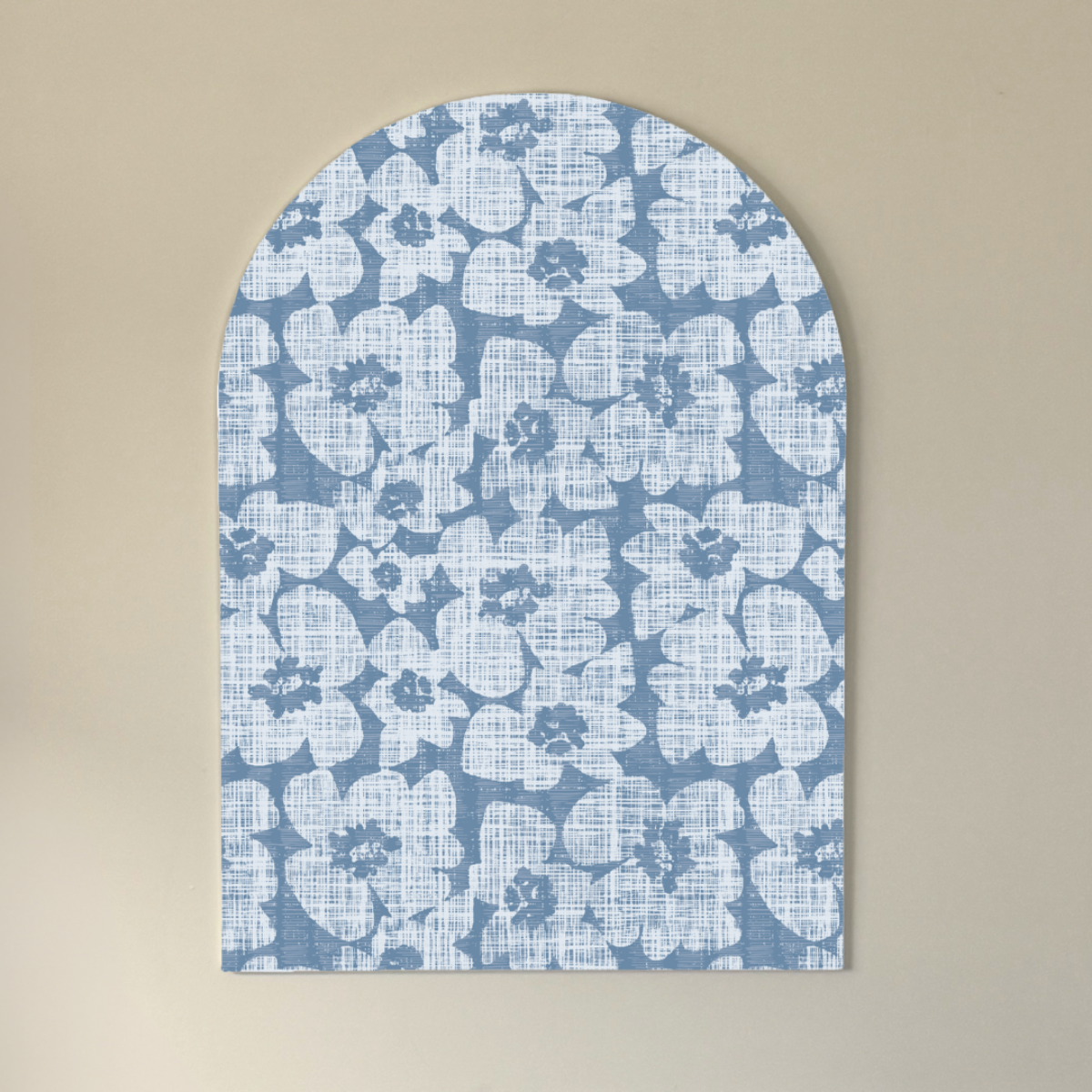Blue Floral Arch Wall Art | Modern Coastal Patterned Wall Decor | Textured Chambray Blue Flower Design on EPVC Panel | Curated Wall Accent