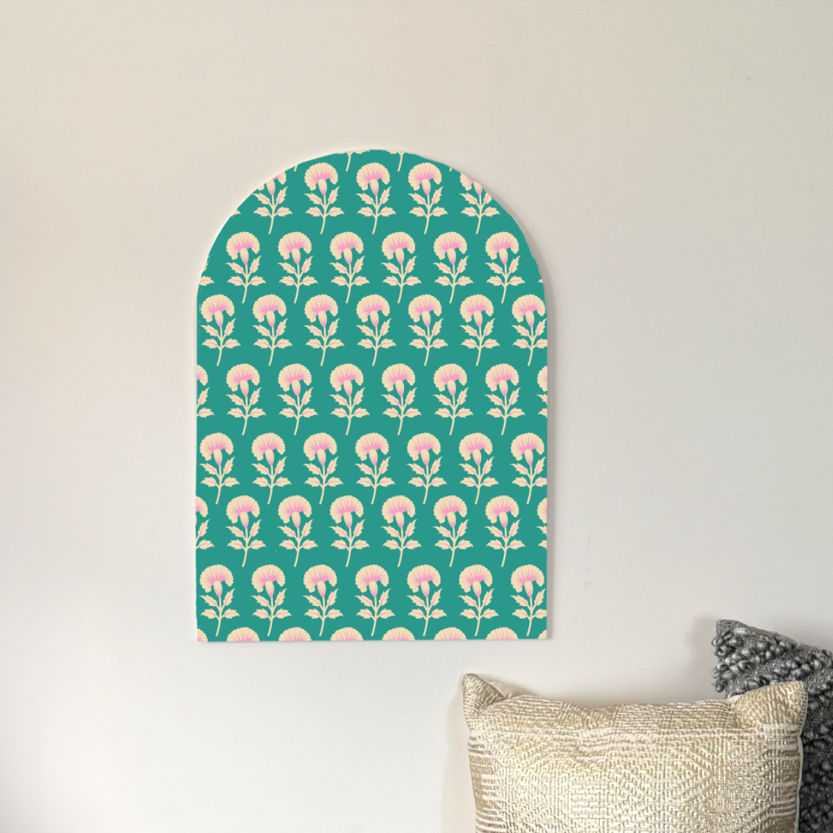 Sea Stamped Bloom | Teal Floral Wall Art  | Modern Block Print Inspired Design