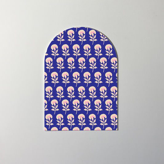 Cobalt Stamped Bloom | Blue Floral Wall Art | Modern Block Print Inspired Design