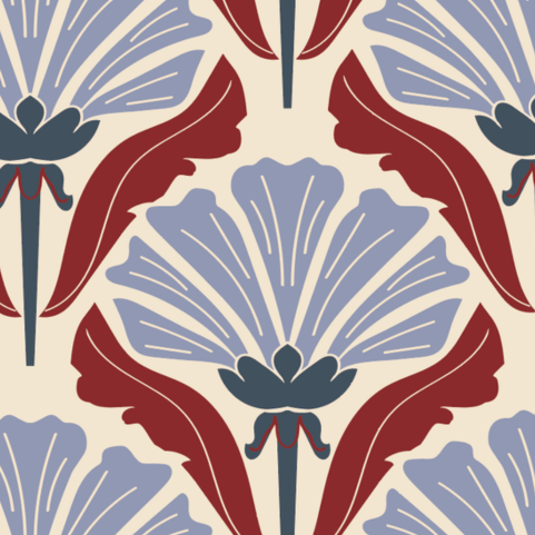 Liberty Garden Door Detail Strip | Peel and Stick Door Accent | Vintage Red and Blue Floral Door Trim
