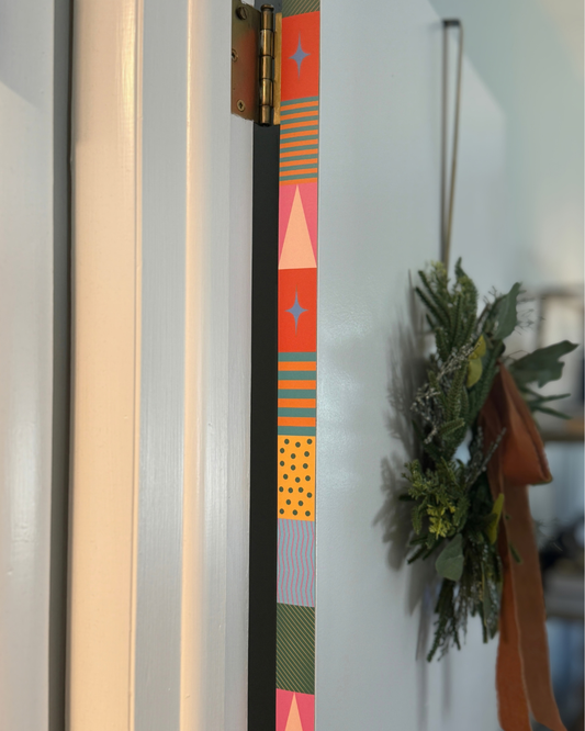 Merry Modern Holiday Door Detail Strip | Peel and Stick Christmas Door Accent | Colorful Retro Door Trim