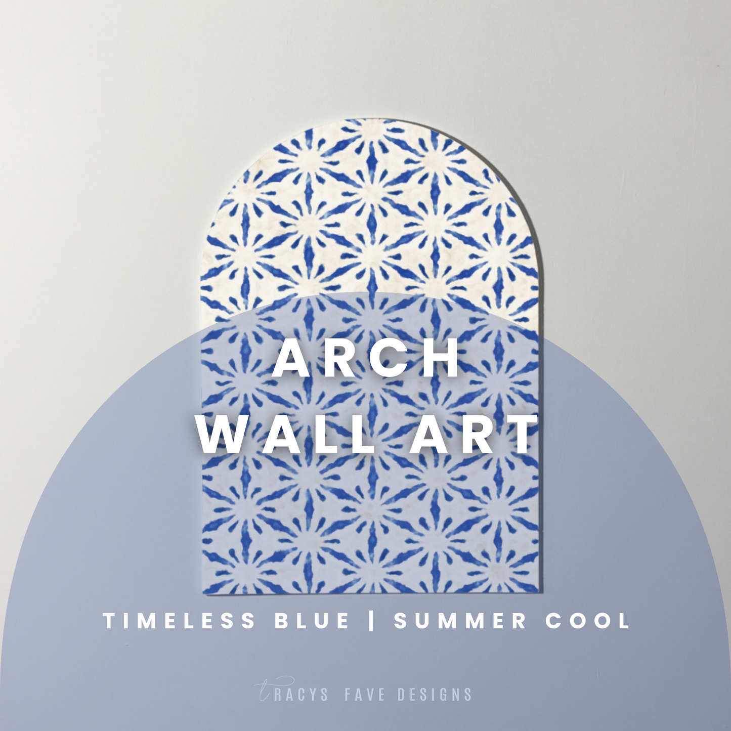 Blue Ikat Star Arch Wall Art – Modern Boho Pattern in White & Indigo