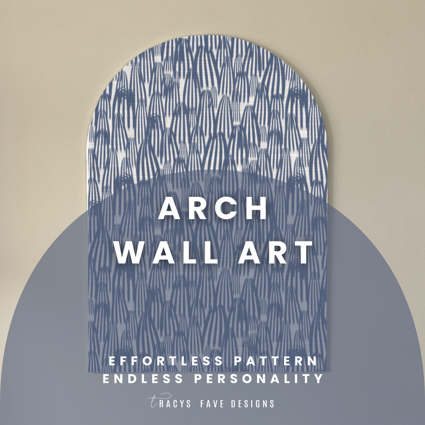 Modern Boho Arch Wall Art – Navy Stripe-Inspired Abstract Pattern
