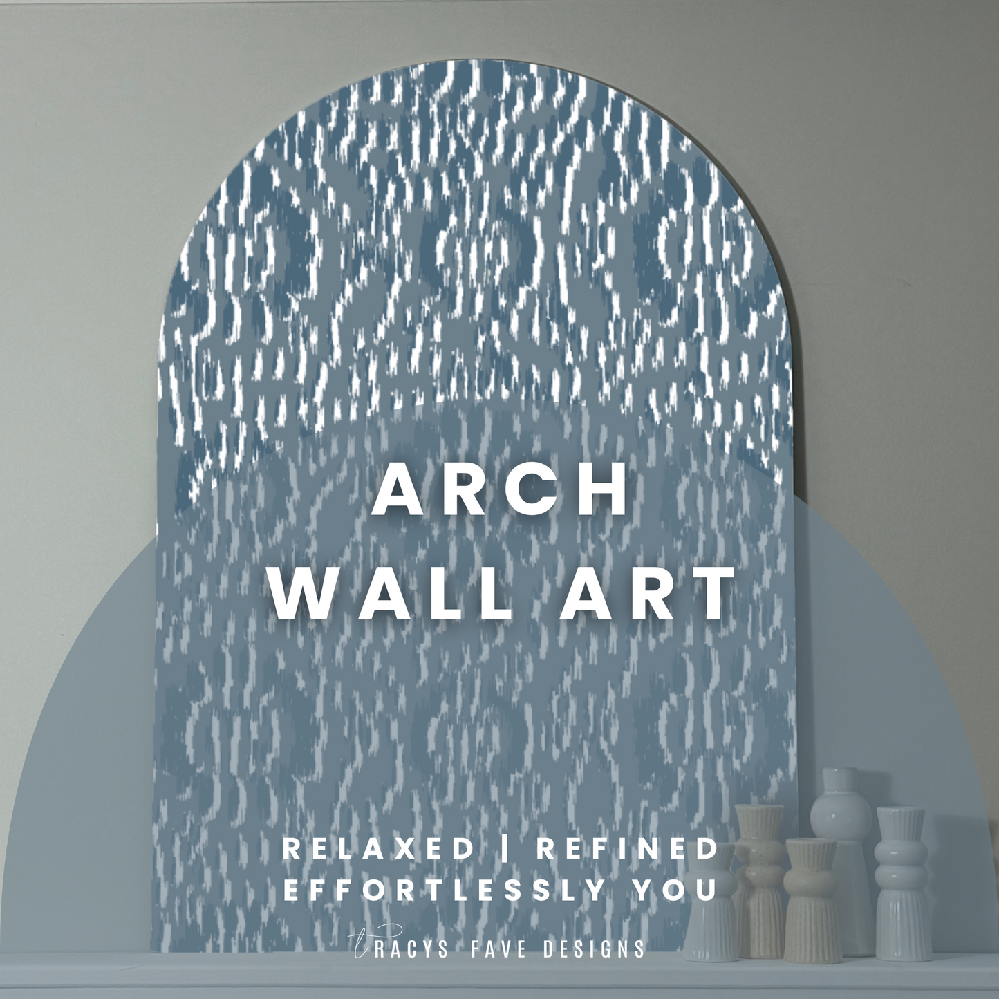 Modern Blue Ikat Arch Wall Art  | Textural Pattern Print for Boho & Coastal Decor