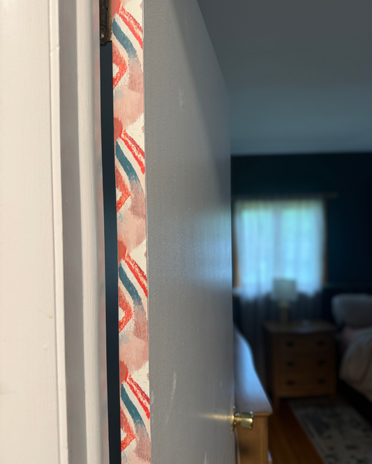 Painted Coast Door Detail Strip | Peel and Stick Door Accent | Coastal Blue and Coral Geometric Door Trim