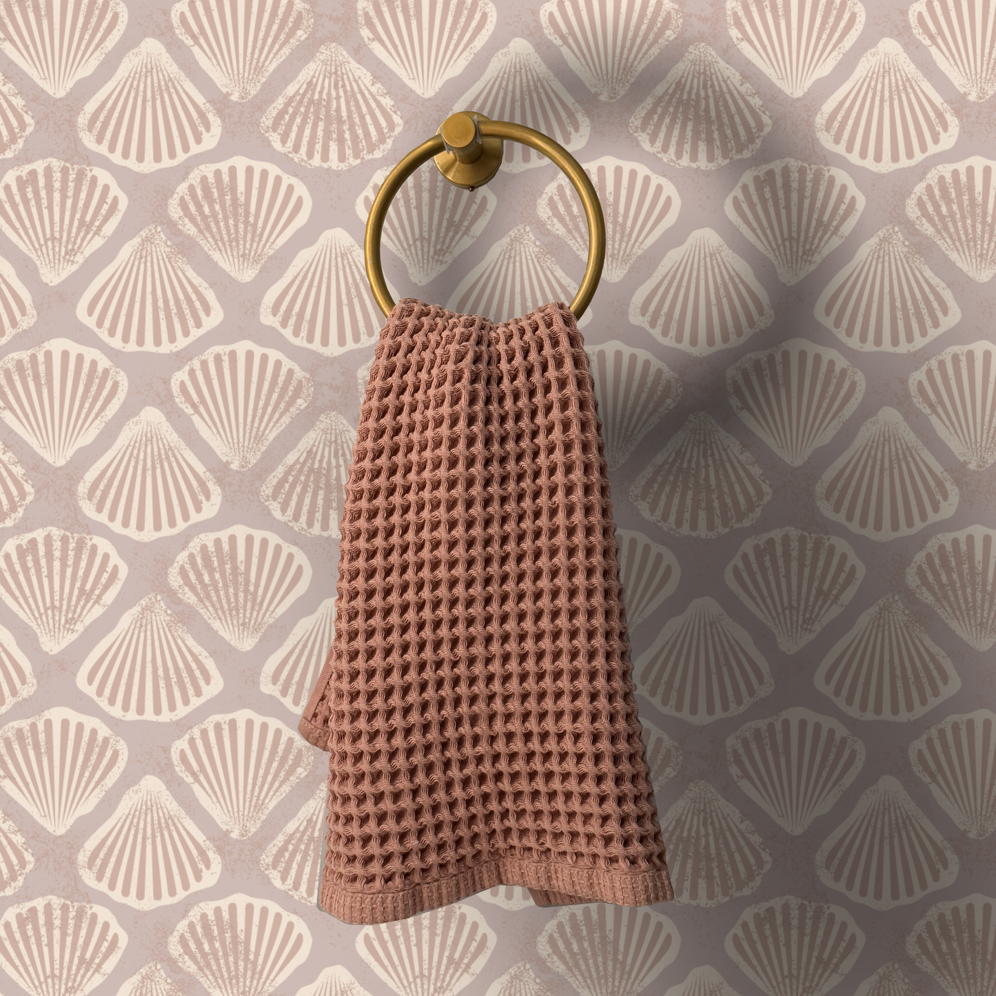 Palm Beach Peel and Stick Wallpaper | Blush Scallop Coastal Pattern