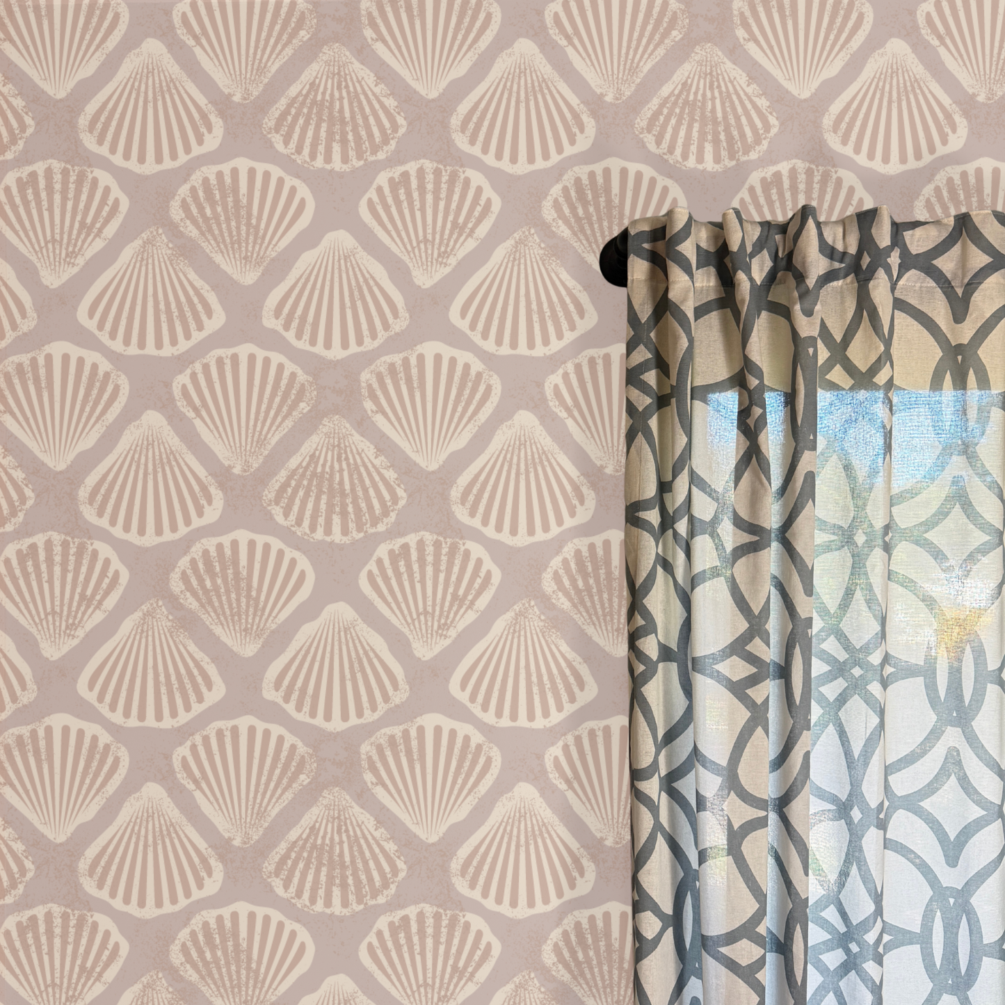 Palm Beach Peel and Stick Wallpaper | Blush Scallop Coastal Pattern