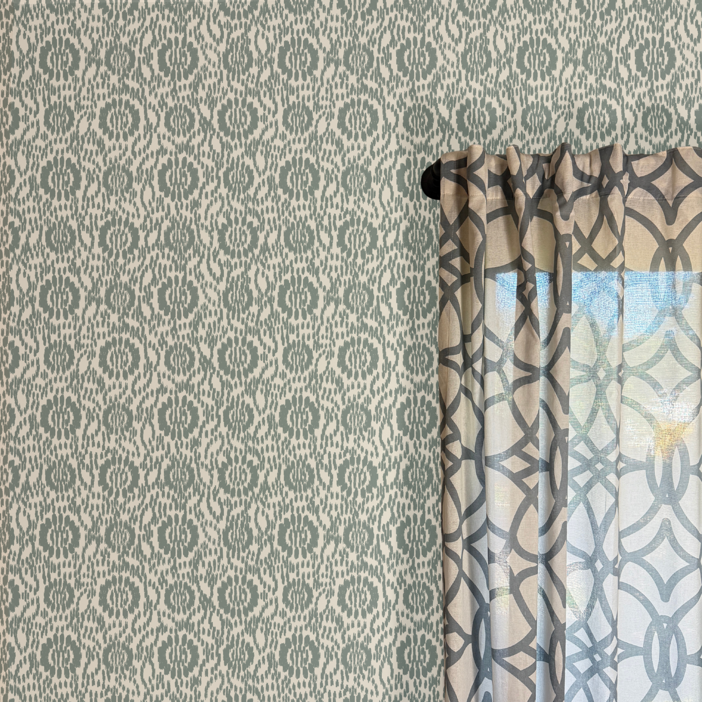 Sage Threads Ikat Wallpaper – Modern Green Peel and Stick Wall Covering