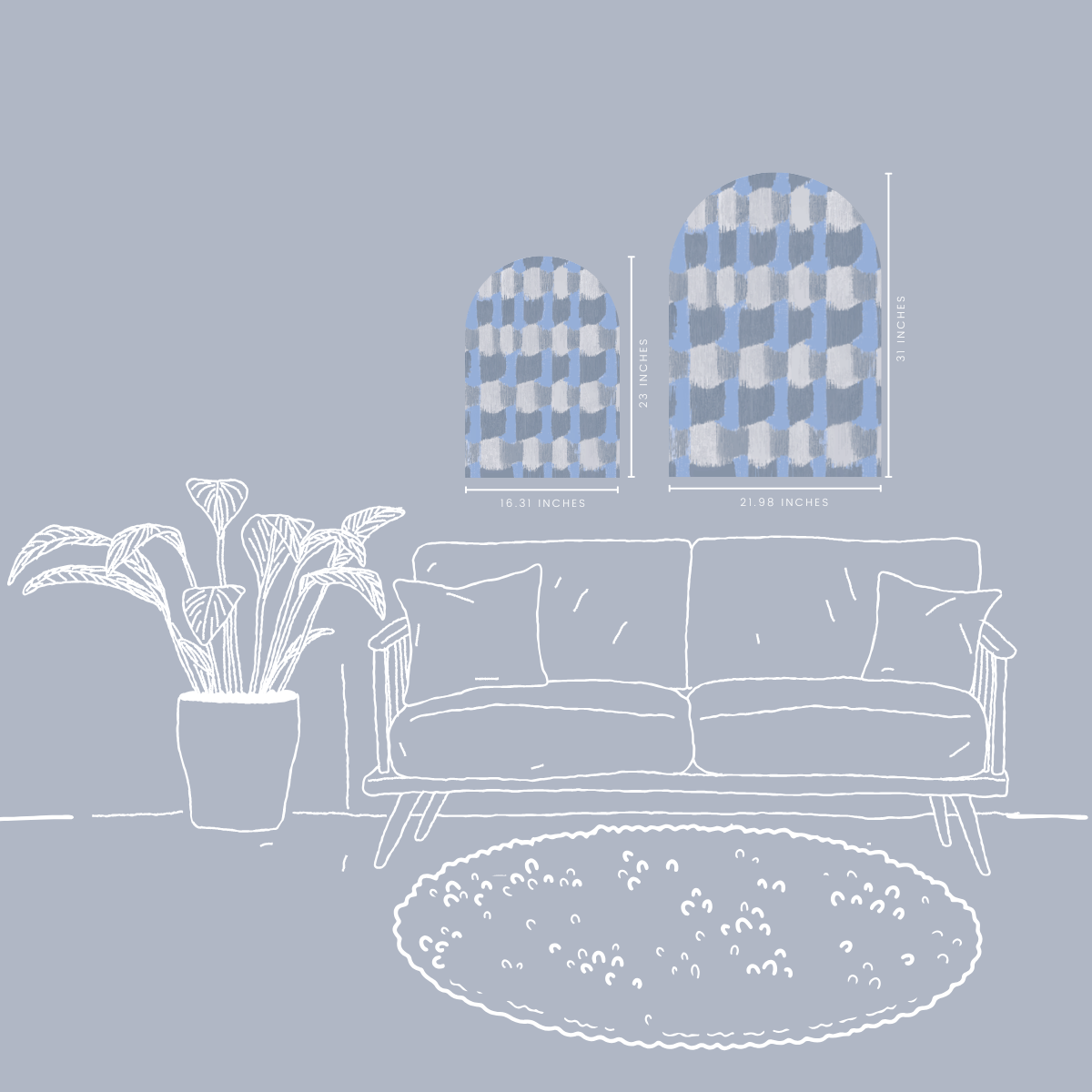 Block Party in Blue Arch Wall Art | Modern Blue Pattern Arch Decor
