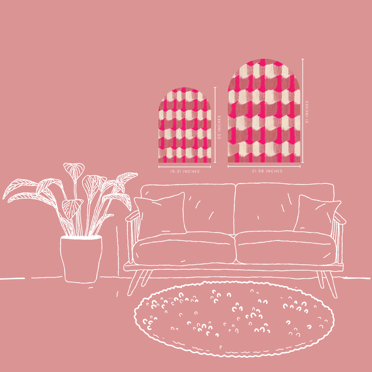 Block Party Pink Arch Wall Art | Modern Pink Pattern Decorative Arch Panel