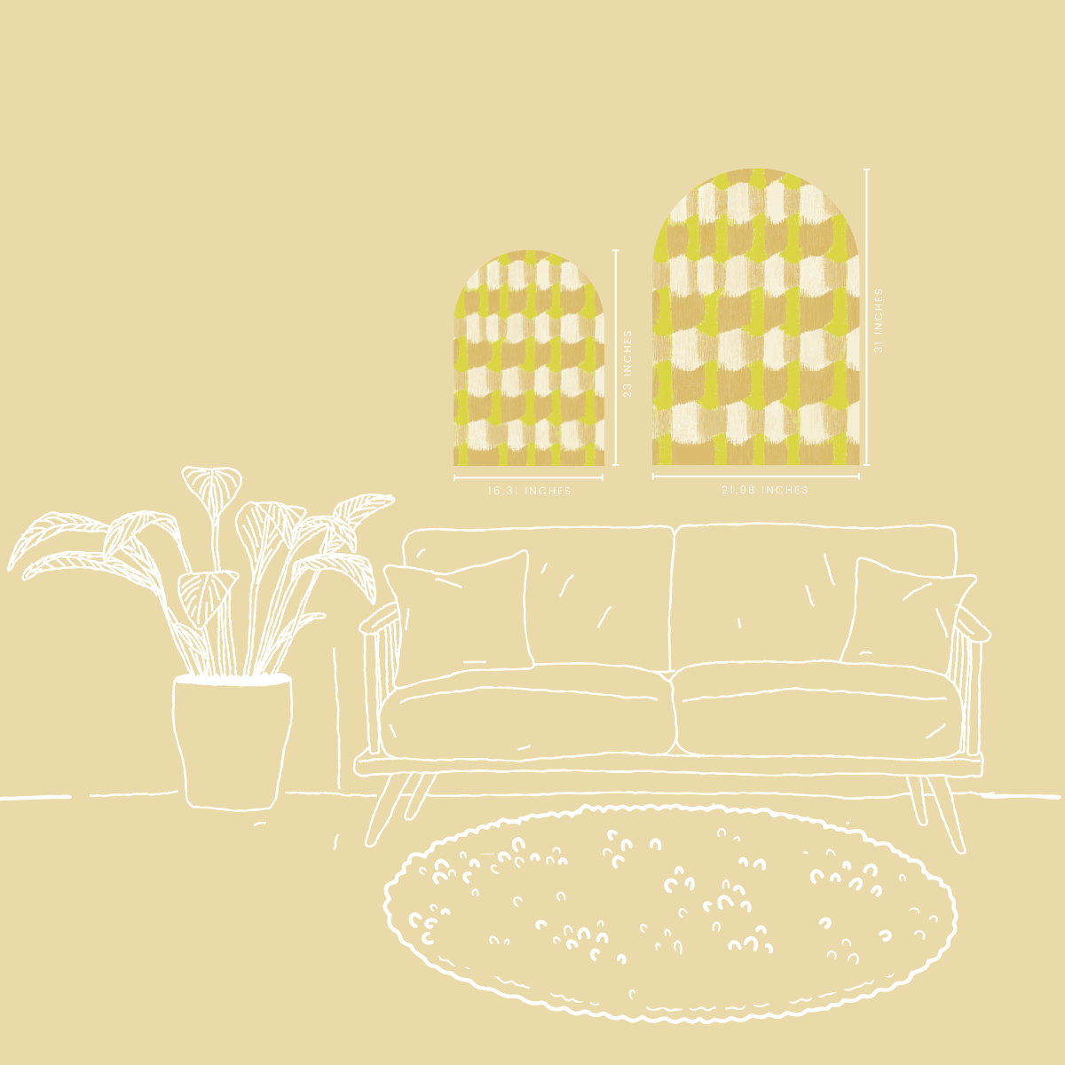 Block Party Yellow Arch Wall Art | Modern Yellow Pattern Decorative Arch Panel