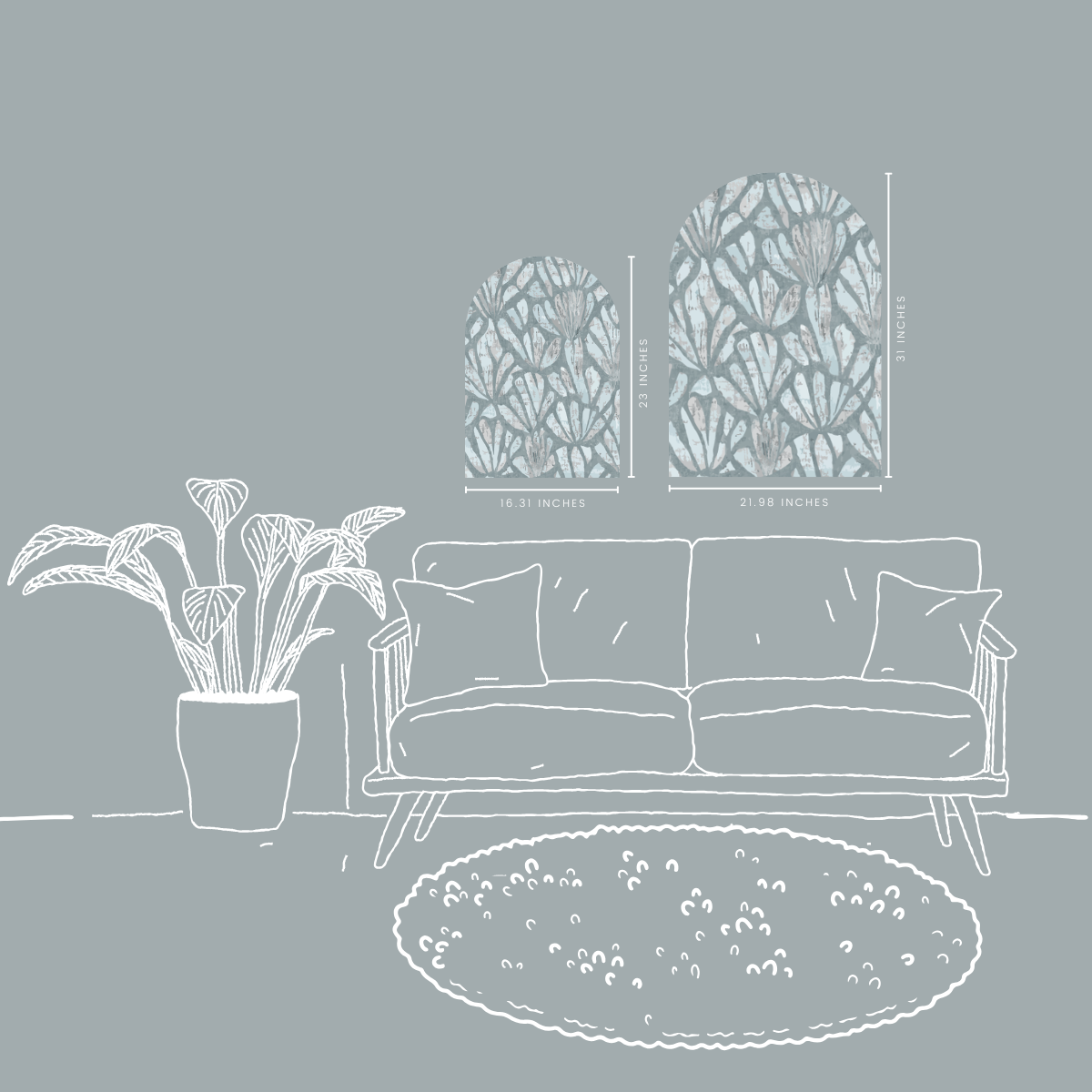 Blue Mist Arch Wall Art | Botanical Blue Green Decorative Arch Decor