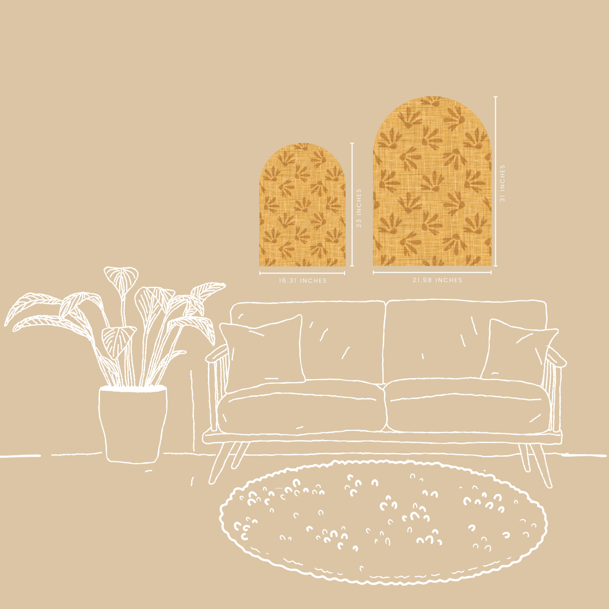 Golden Hour Arch Wall Art | Mustard Botanical Decorative Arch Decor