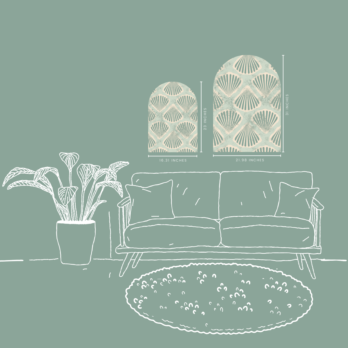 South Beach Shell Arch Wall Art | Coastal Art Deco Arch Panel | Teal Scallop Pattern Decor