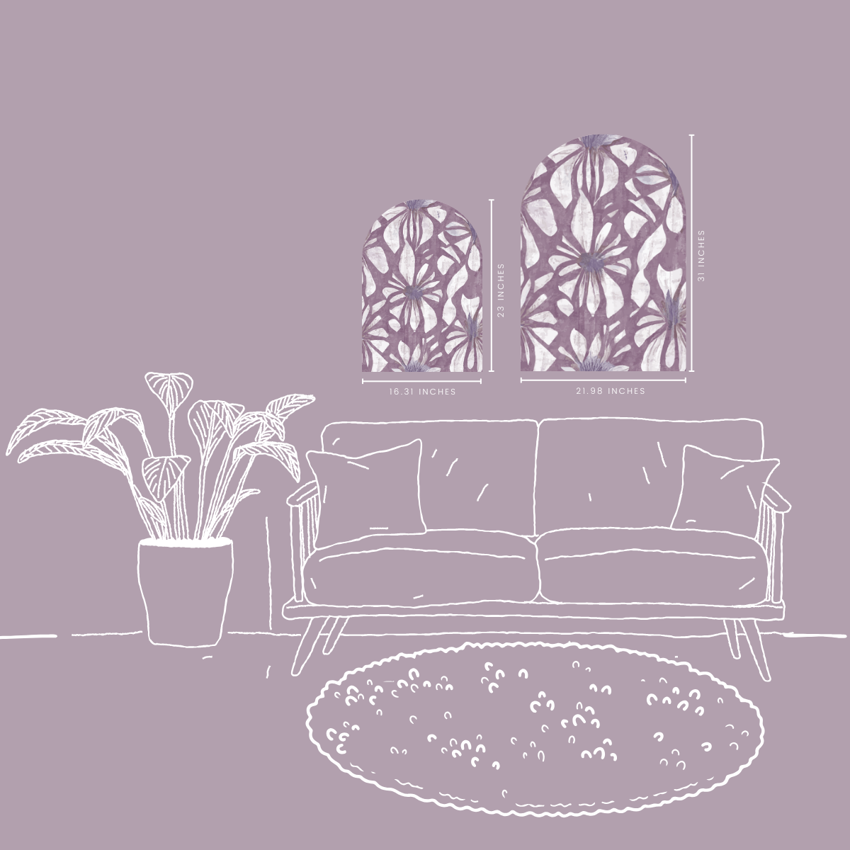 Velvet Garden Arch Wall Art | Mauve Botanical Arch Panel | Modern Romantic Floral Wall Decor