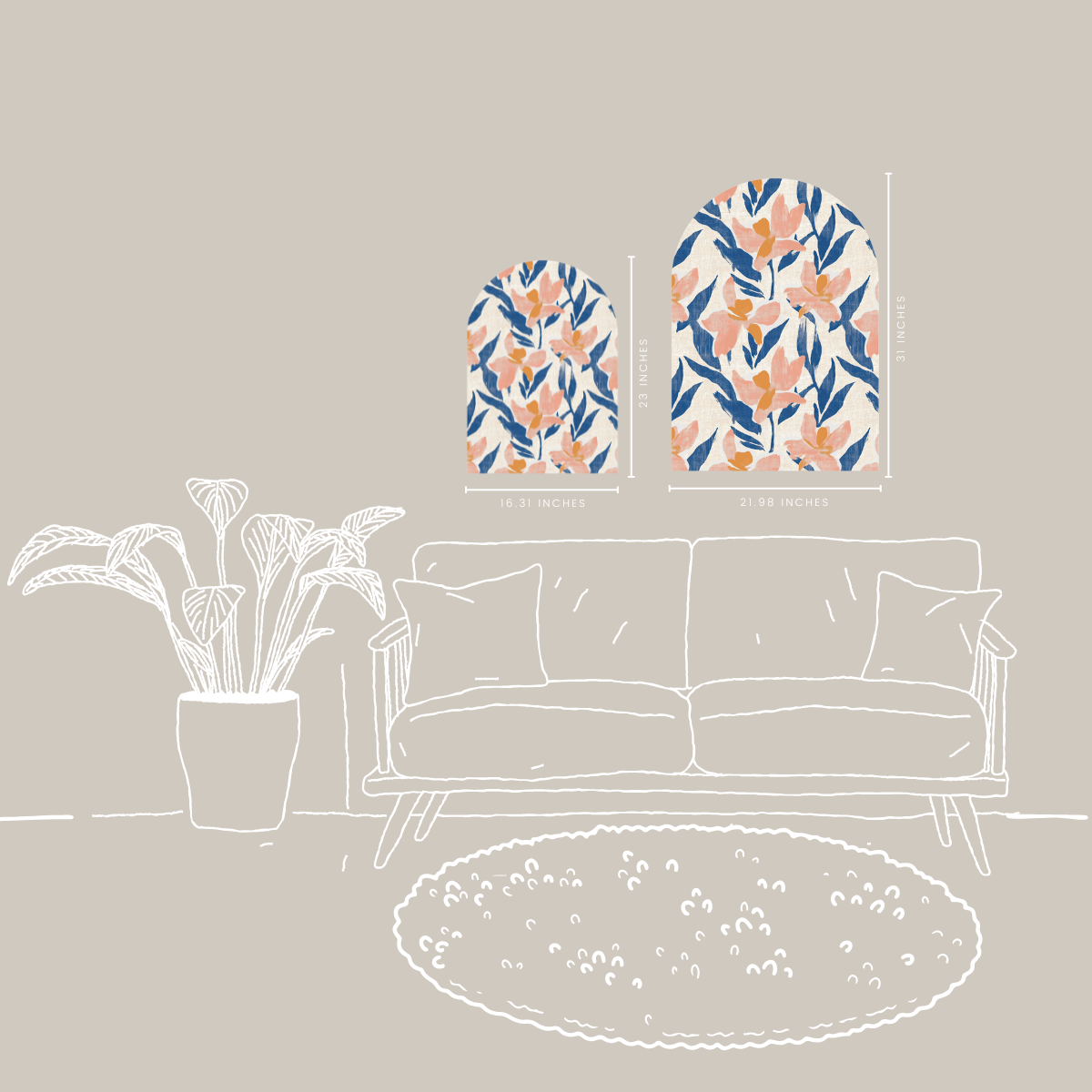 Blushing Botanica Modern Floral Arch Wall Art   Pink  Blue Botanical Print for a Warm Layered Look