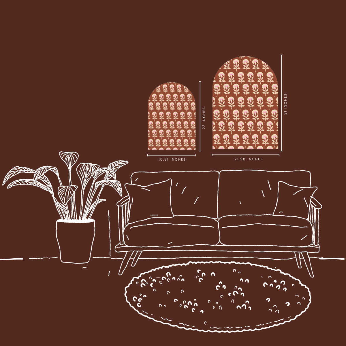 Rust Stamped Bloom | Terracotta Floral Wall Art  | Modern Block Print Inspired Design