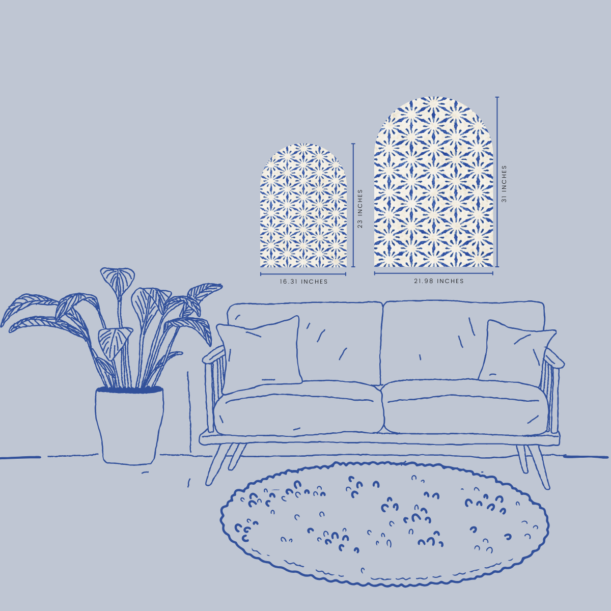 Blue Ikat Star Arch Wall Art – Modern Boho Pattern in White & Indigo