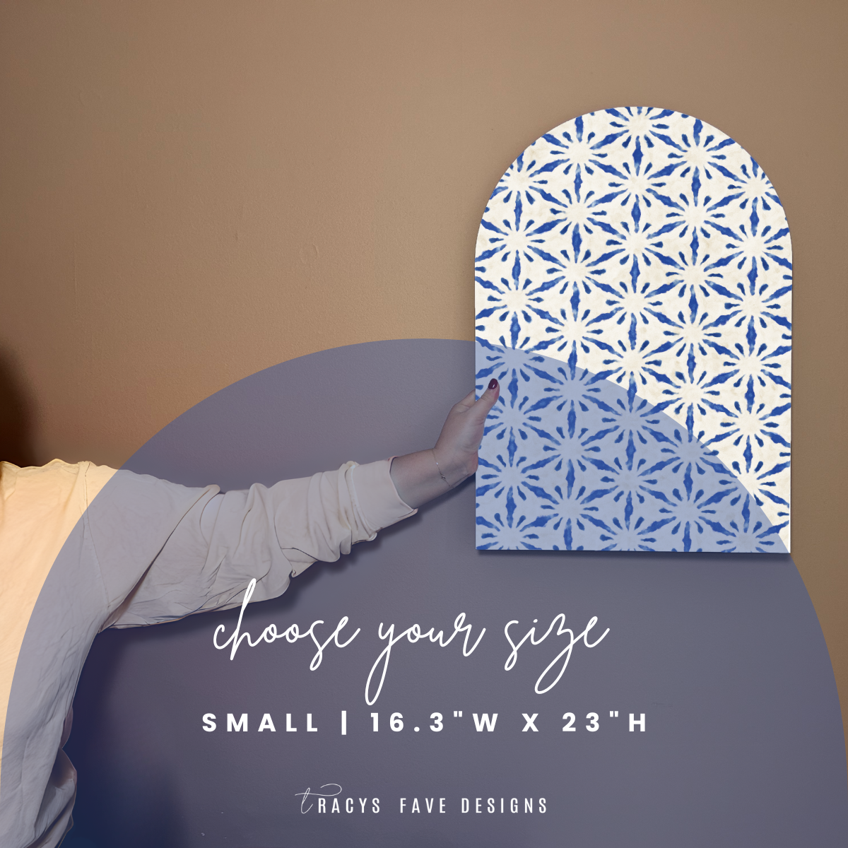 Blue Ikat Star Arch Wall Art – Modern Boho Pattern in White & Indigo
