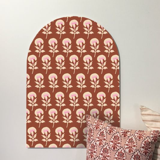 Rust Stamped Bloom | Terracotta Floral Wall Art  | Modern Block Print Inspired Design