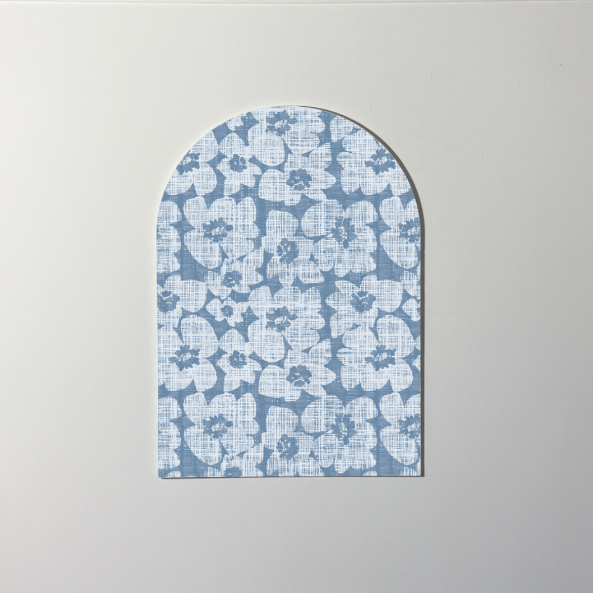 Blue Floral Arch Wall Art | Modern Coastal Patterned Wall Decor | Textured Chambray Blue Flower Design on EPVC Panel | Curated Wall Accent
