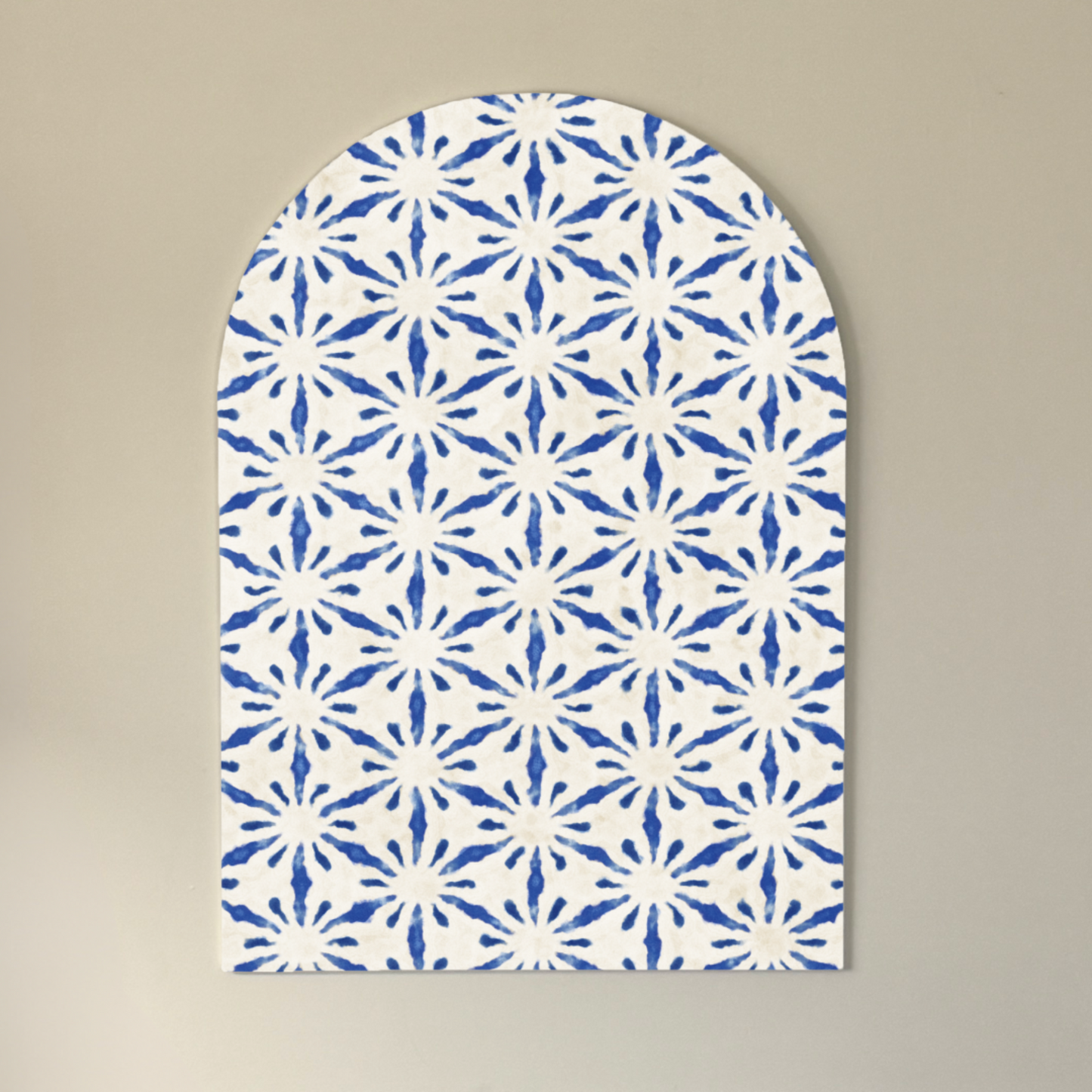 Blue Ikat Star Arch Wall Art – Modern Boho Pattern in White & Indigo