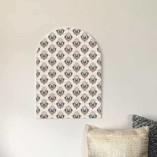 Modern Boho Arch Wall Art  | Rust & Navy Geometric Floral Pattern | Scandinavian-Inspired Wall Decor on EPVC Panel | Pattern Wall Accent