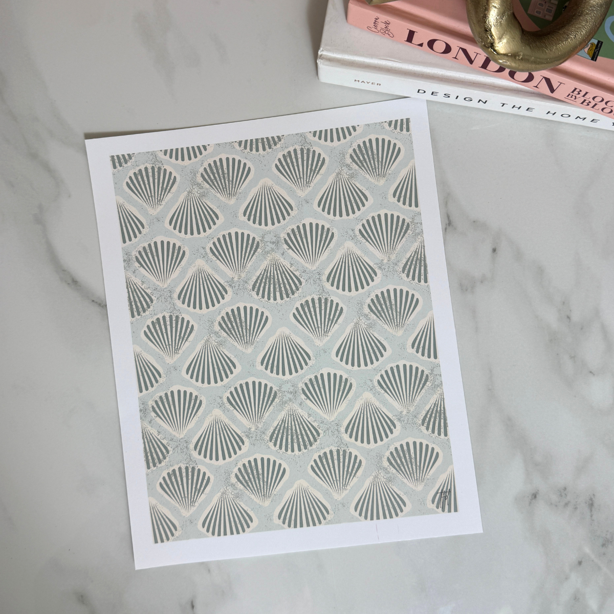 South Beach Coastal Art Print | Seafoam Scallop Shell Pattern Wall Art | 8x10 and 11x14 Size