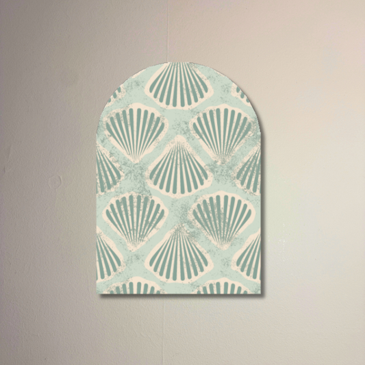 South Beach Shell Arch Wall Art | Coastal Art Deco Arch Panel | Teal Scallop Pattern Decor
