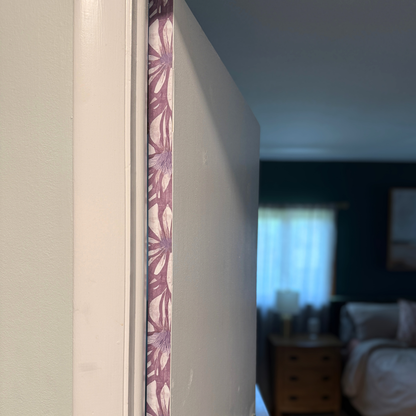 Velvet Garden Door Detail Strip | Peel and Stick Door Accent | Plum Floral Botanical Door Trim
