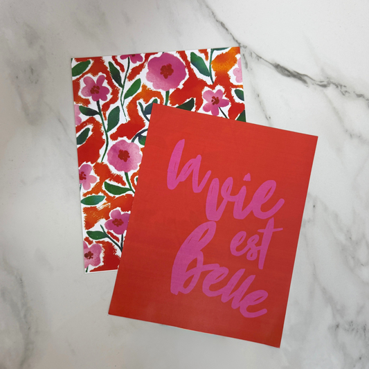 La Vie est Belle Wall Art | French Quote Print | Red and Pink Modern Art | 8x10 | 11x1