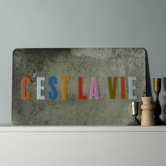 C’est La Vie Color Mirror Art – French Quote Wall Decor on Aged Acrylic