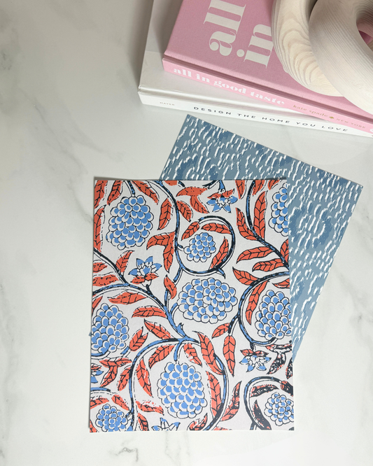 Garden Crest | Blue and Coral Floral Art Print | 8x10 and 11x14 Size