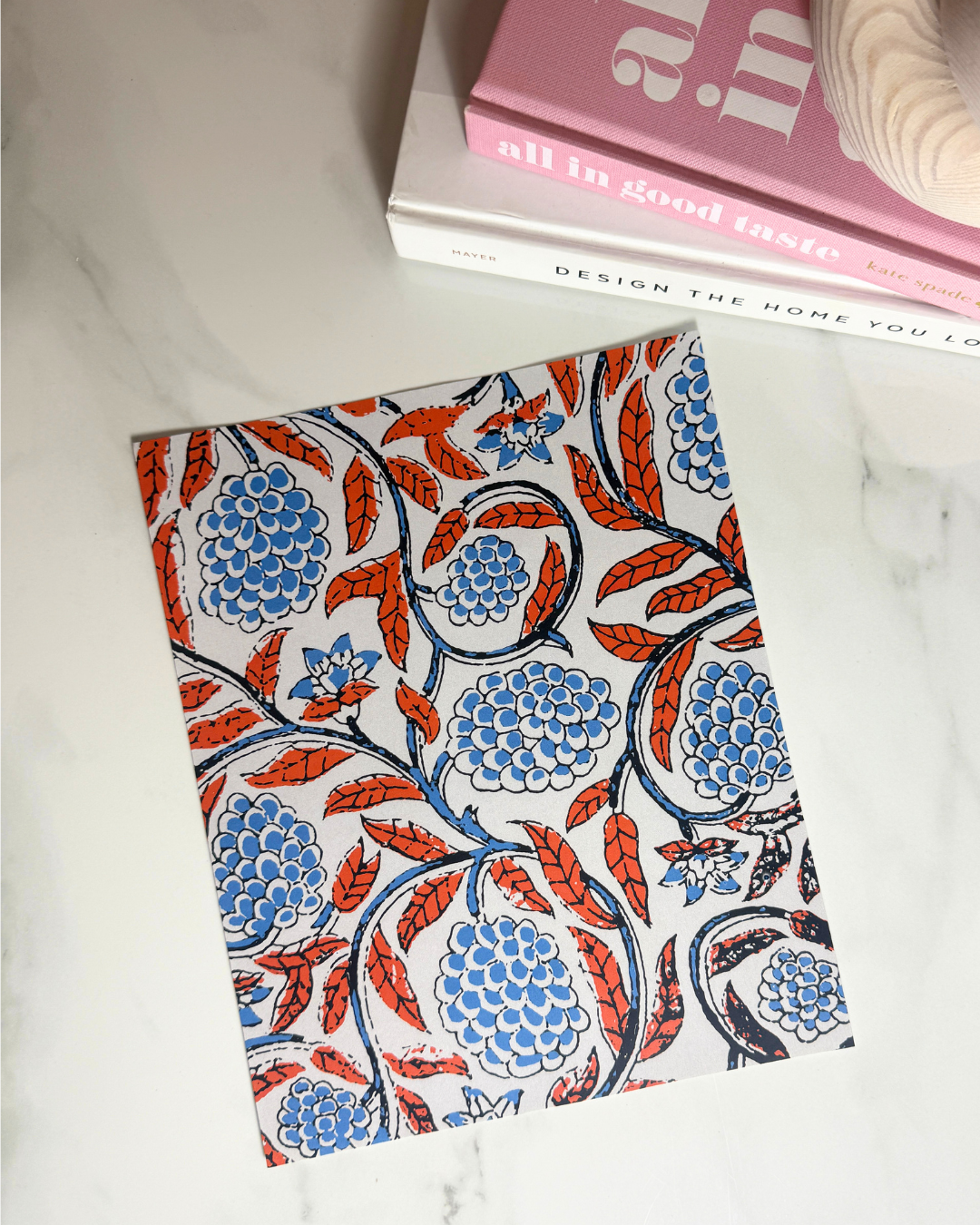 Garden Crest | Blue and Coral Floral Art Print | 8x10 and 11x14 Size